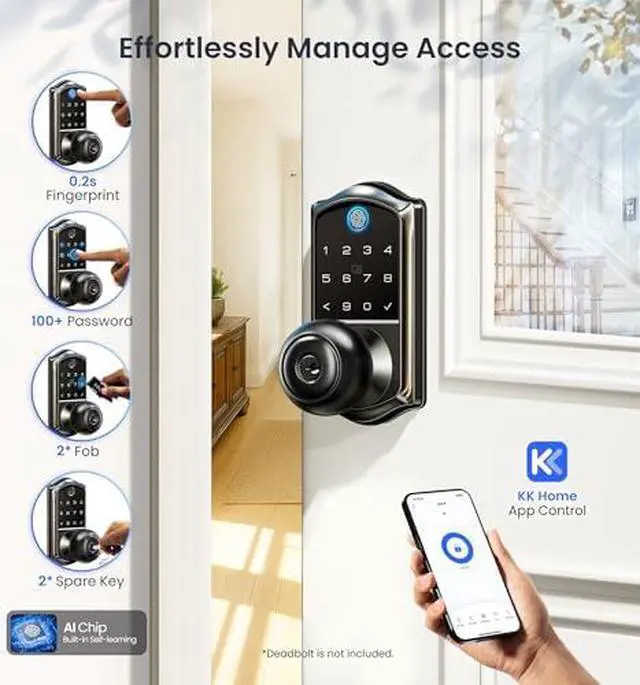 Alt view image 2 of 6 - Veise Fingerprint Smart Door Lock, VE018 and VE017, App Control 7-in-1 Keyless Entry, Electronic Touchscreen Keypad