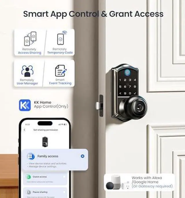 Alt view image 3 of 6 - Veise Fingerprint Smart Door Lock, VE018 and VE017, App Control 7-in-1 Keyless Entry, Electronic Touchscreen Keypad