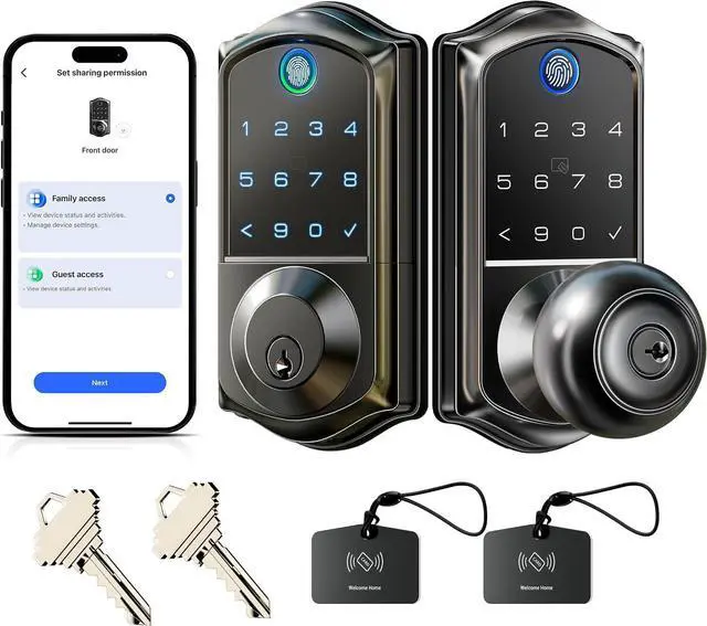 Main image of Veise Fingerprint Smart Door Lock, VE018 and VE017, App Control 7-in-1 Keyless Entry, Electronic Touchscreen Keypad