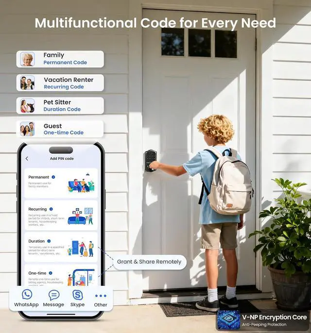 Alt view image 6 of 6 - Veise Fingerprint Smart Door Lock, VE018 and VE017, App Control 7-in-1 Keyless Entry, Electronic Touchscreen Keypad