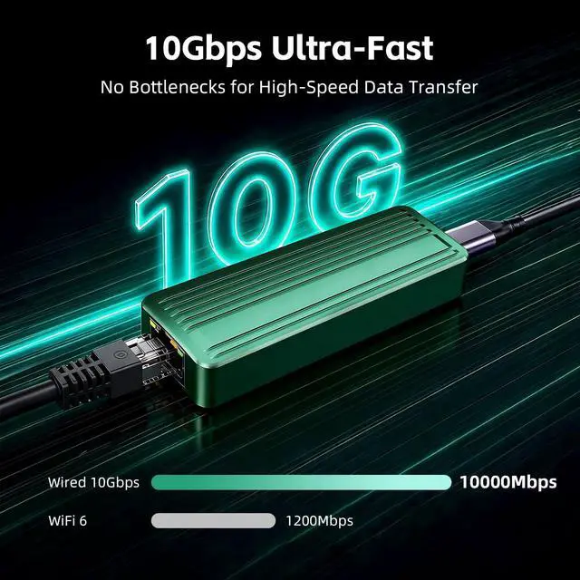 Alt view image 3 of 7 - USB C to 10Gbps Ethernet Adapter, USB 3.2 Gen 2x2 Type-C to RJ45 10G LAN Network Dongle with Realtek RTL8159 Chip, Thunderbolt 3/4 Compatible for MacBook, Windows 11 Laptop, NAS, PC