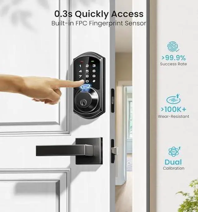 Alt view image 4 of 6 - Veise VE07L-RZ06B Smart Front Door Lock Set