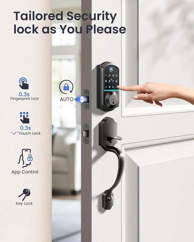 Alt view image 2 of 4 - Veise Fingerprint Smart Front Door Lock Set, App Control