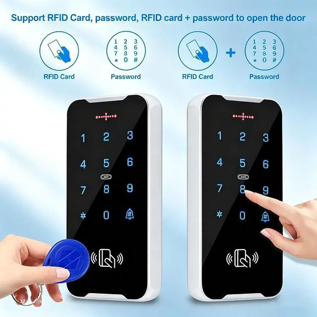 Alt view image 2 of 7 - RFID Access Control Kit, Waterproof Metal Door Entry System with Touch Keypad, Magnetic Lock, Power Supply, Exit Button, 10 RFID Cards, 3000 Users, DC12V for Home and Office