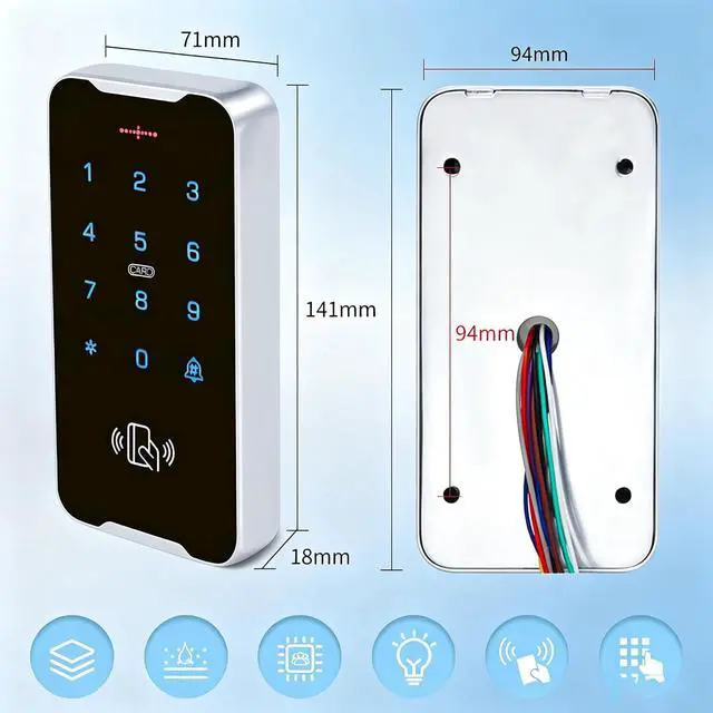 Alt view image 4 of 7 - RFID Access Control Kit, Waterproof Metal Door Entry System with Touch Keypad, Magnetic Lock, Power Supply, Exit Button, 10 RFID Cards, 3000 Users, DC12V for Home and Office