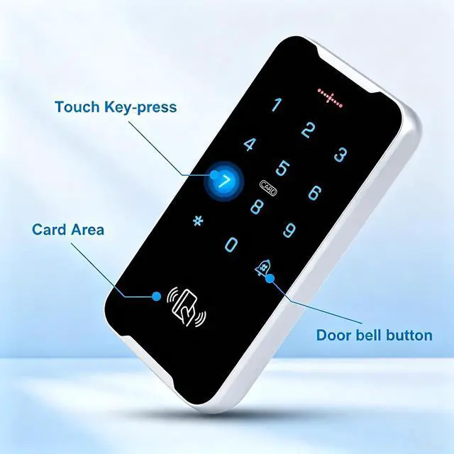 Alt view image 3 of 7 - RFID Access Control Kit, Waterproof Metal Door Entry System with Touch Keypad, Magnetic Lock, Power Supply, Exit Button, 10 RFID Cards, 3000 Users, DC12V for Home and Office