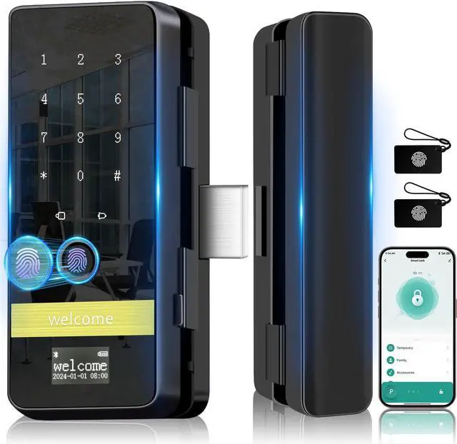 Main image of Smart Glass Door Lock,7 in 1 Keyless Entry Door Lock,Electronic Keypad Biometric Lock with App Control,Fingerprint Door Locks,Sliding Door Smart Lock for Office,Home,Hotel,Store