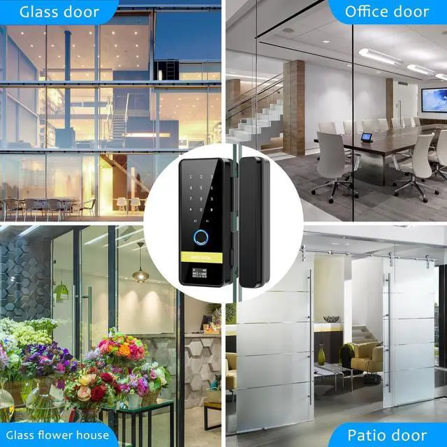 Alt view image 5 of 7 - Smart Glass Door Lock,7 in 1 Keyless Entry Door Lock,Electronic Keypad Biometric Lock with App Control,Fingerprint Door Locks,Sliding Door Smart Lock for Office,Home,Hotel,Store