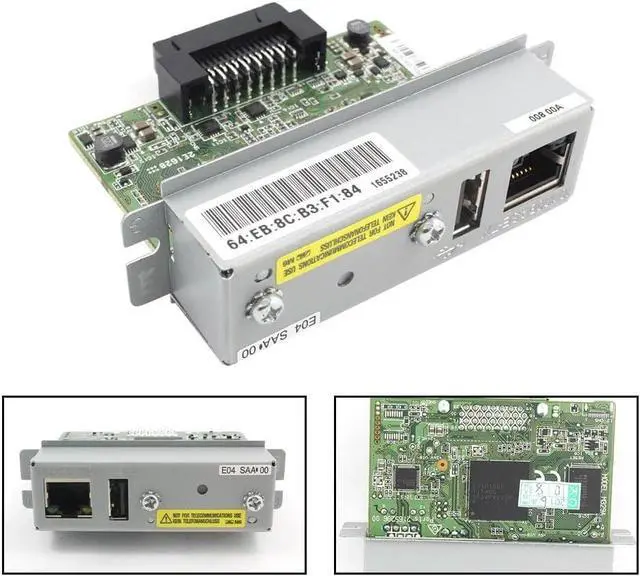 Alt view image 5 of 7 - C32C881008 Ethernet Interface Module UB-E04 Network Print Server for POS Systems Compatible with TM-T88VI T88V T70II U220 H6000 Series Fast Ethernet 100Mbps Data Transfer Rate PCB Material