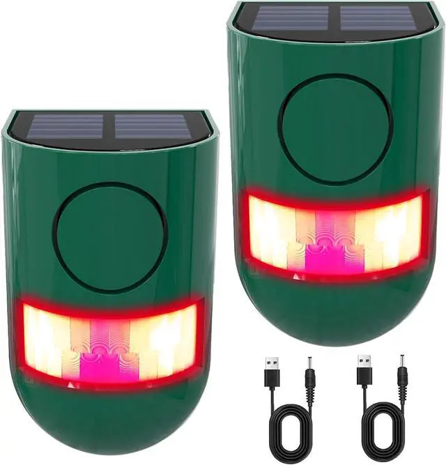 Main image of Solar Outdoor Motion Sensor Alarm, 130 dB Siren Sound Alert & 6 LEDs Flash Warning Strobe Motion Activated Alarm for Farm Yard, 2 Pack