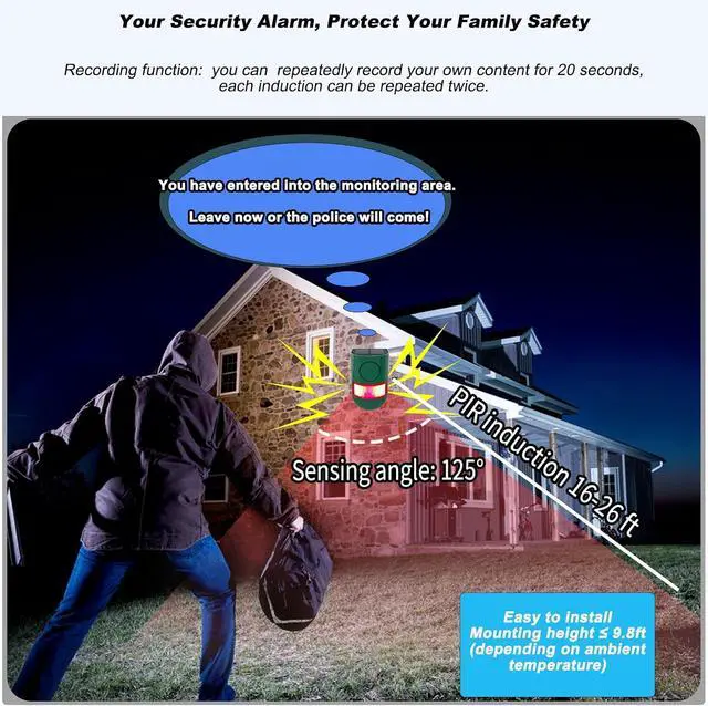 Alt view image 6 of 7 - Solar Outdoor Motion Sensor Alarm, 130 dB Siren Sound Alert & 6 LEDs Flash Warning Strobe Motion Activated Alarm for Farm Yard, 2 Pack