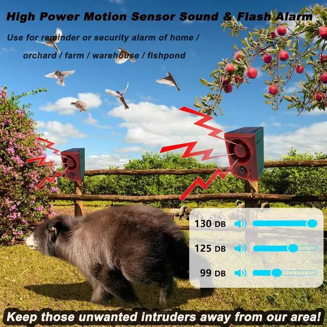 Alt view image 2 of 7 - Solar Outdoor Motion Sensor Alarm - 3 Modes Motion Detector Strobe Light with 130db Security Alarms Featuring Dog Barking & Gunshot, Support Recording & Volume Adjustment, Ideal for Home, Farm