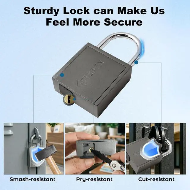 Alt view image 3 of 7 - Smart Fingerprint Padlock with Key and Code Keypad,Heavy Duty Weatherproof Electronic Digital Bluetooth App Smart Combo Pad Lock for Outdoor Fence, Gate, Shed, Storage Unit, Pool, Locker, Tuya App