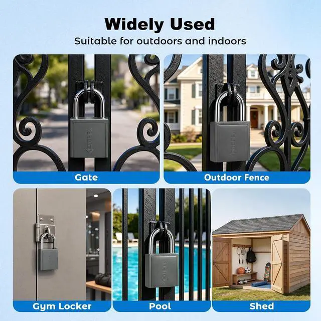 Alt view image 7 of 7 - Smart Fingerprint Padlock with Key and Code Keypad,Heavy Duty Weatherproof Electronic Digital Bluetooth App Smart Combo Pad Lock for Outdoor Fence, Gate, Shed, Storage Unit, Pool, Locker, Tuya App