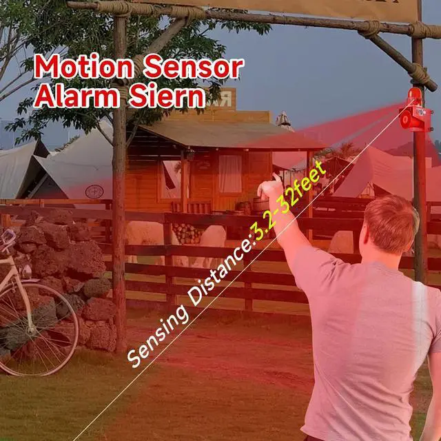 Alt view image 2 of 7 - Motion Sensor Alarm Siren 120dB Security Horn 12 Tone Adjustable Motion Detector Strobe Light for Home School Factory Farmer Warehouse Dock Home AC110V-120V