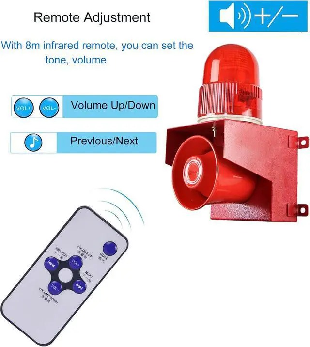 Alt view image 3 of 7 - Motion Sensor Alarm Siren 120dB Security Horn 12 Tone Adjustable Motion Detector Strobe Light for Home School Factory Farmer Warehouse Dock Home AC110V-120V
