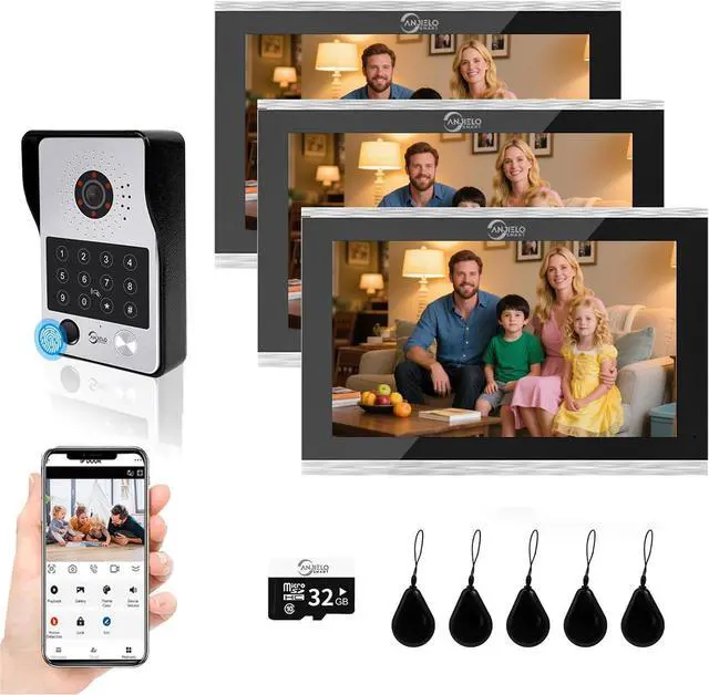 Main image of Wired Video Door Phone Apartment Intercom System,10 Inch Monitor with 1080P Doorbell,Supporting Fingerprint,RFID Card,Password Unlocking,Motion Detect for Home Villa,Tuya (1 doorbell + 3 Monitor)