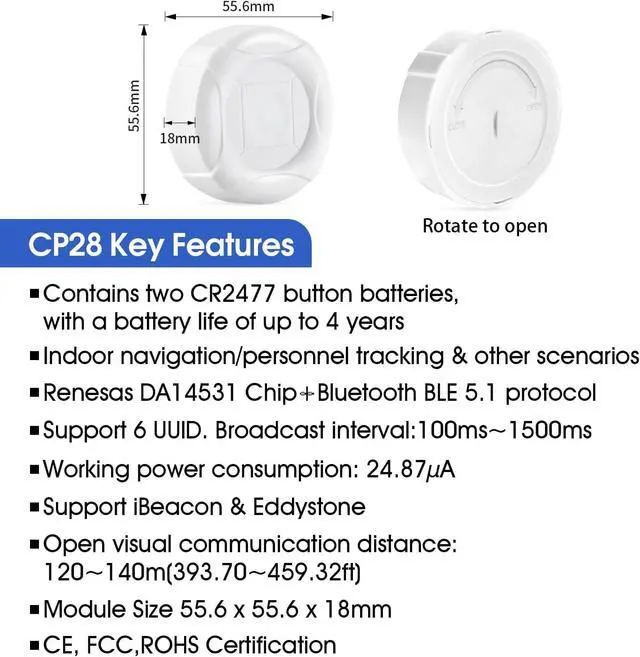 Alt view image 2 of 6 - DX-CP28 BLE 5.1 eddystone ble ibeacon 4 Years Battery Life 120~140m Tracking Distance Message Push Asset Tracking Indoor Navigation Blue Tooth Ibeacon (10)