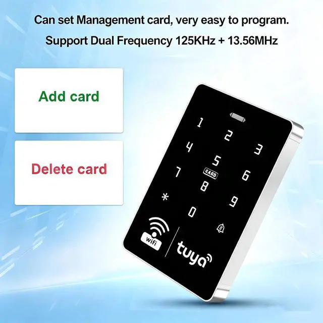 Alt view image 5 of 7 - WiFi Tuya Access Control Kit,IP68 Waterproof Keypad, Dual Frequency,180KG Magnetic Lock, DC12V Power Supply, Exit Button, 15 ID Key Fobs for Home, Office, Garage