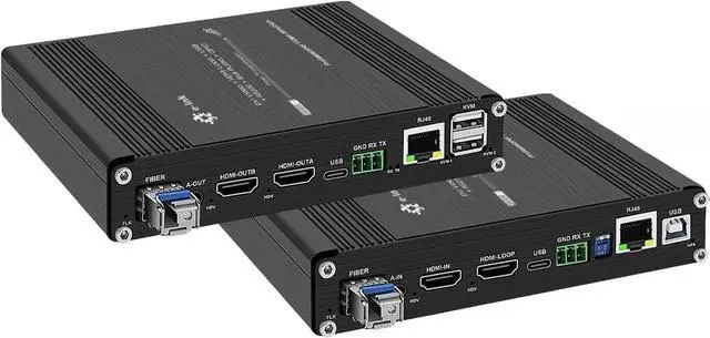 Main image of 4K@60Hz HDMI Fiber Extender with KVM, Audio, RS232/RS485, 10/100M TCP-IP & Bi-Directional IR SFP Included SMF Up to 20km