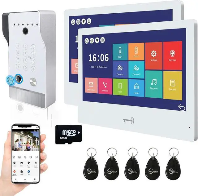 Main image of WiFi Video Door Phone Apartment Doorbell Intercom,1080P 10 Inch Wired Touch Screen Monitor,5 in 1 Wireless Unlock,Supporting Fingerprint,RFID,Password,Motion Detect for Home Villa,Tuya 32G