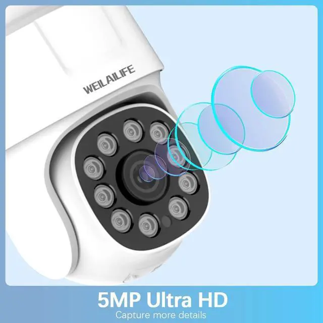 Alt view image 2 of 7 - 360° PT Digital Zoom, Two-Way Audio 5MP Outdoor Wireless Security Camera System Indoor PTZ Security Cameras Waterproof Home Video Surveillance