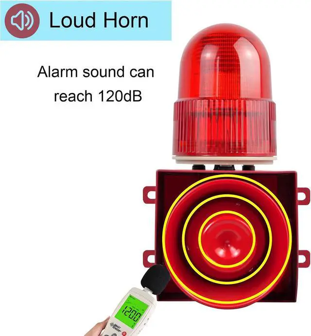 Alt view image 4 of 7 - Alarm Siren with Button Control Box 25W 120dB Loud Horn One Button Linkage Outdoor Security Siren with LED Strobe Light SLA-01Z AC110V