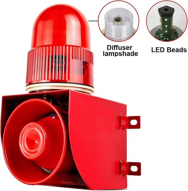 Alt view image 5 of 7 - Alarm Siren with Button Control Box 25W 120dB Loud Horn One Button Linkage Outdoor Security Siren with LED Strobe Light SLA-01Z AC110V