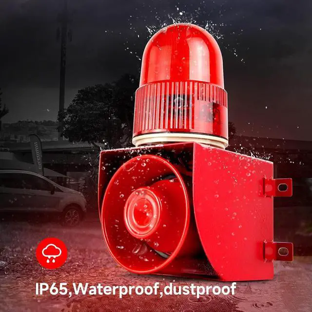 Alt view image 6 of 7 - Alarm Siren with Button Control Box 25W 120dB Loud Horn One Button Linkage Outdoor Security Siren with LED Strobe Light SLA-01Z AC110V