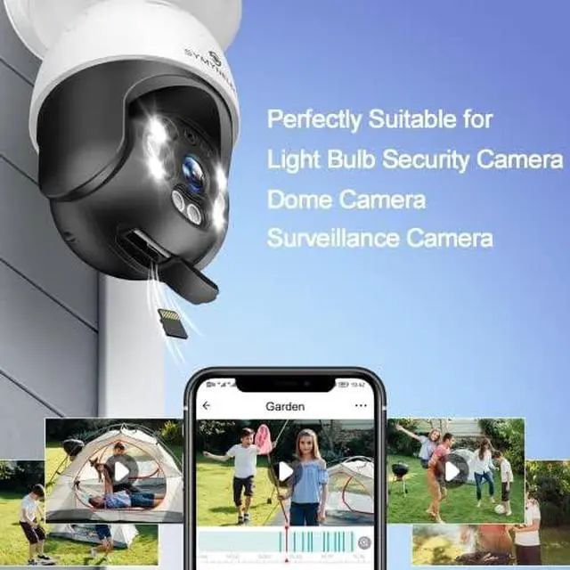 Alt view image 3 of 5 - SYMYNELEC Light Bulb Security Camera Outdoor Waterproof 2.5K + 128GB TF Card
