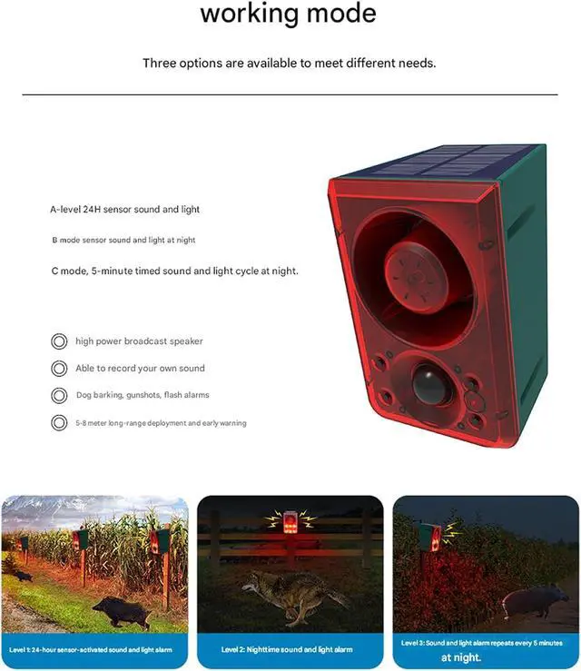 Alt view image 7 of 7 - Pack of 4 Tradition Sound Motion Started Alarms Solar Impermeable Backpacking Residential Use Dog Bark Alarm