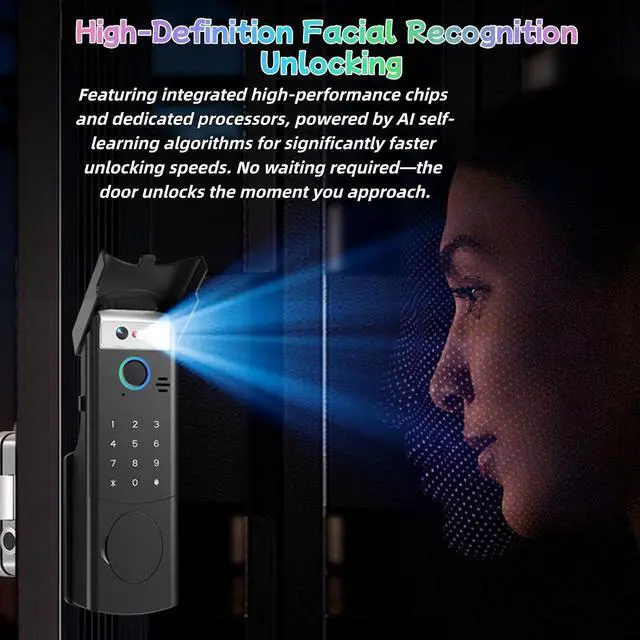 Alt view image 3 of 7 - Face Recognition Smart Door Locks Outdoor Fence Door Locks with Rain Cover 6 Unlocking Methods APP Remote Unlocking Fingerprint Passcode IC Card Key Unlocking Suitable for Outdoor & Home Use(Black)