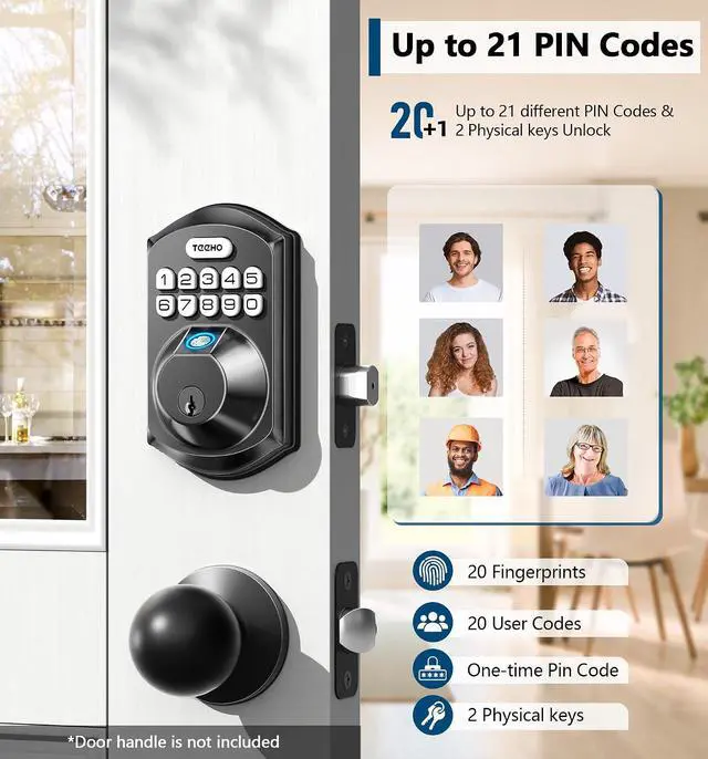 Alt view image 2 of 7 - TEEHO Fingerprint Door Lock-Keypad Door Lock with Handle