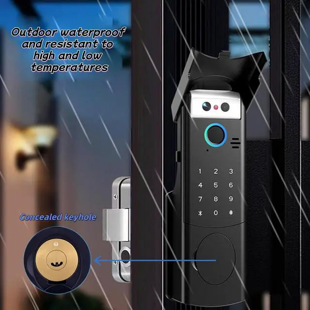 Alt view image 7 of 7 - Face Recognition Smart Door Locks Outdoor Fence Door Locks with Rain Cover 6 Unlocking Methods APP Remote Unlocking Fingerprint Passcode IC Card Key Unlocking Suitable for Outdoor & Home Use(Black)