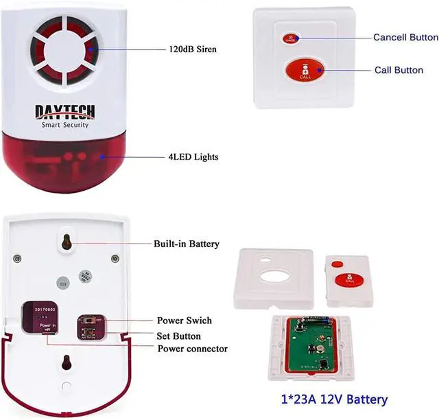 Alt view image 5 of 7 - Daytech Strobe Siren Alarm Home Caring Loud Outdoor SOS Alert System