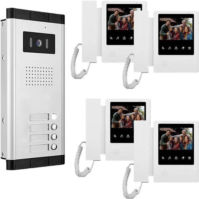 Main image of Apartment Video Intercom System,2,3,4,5,6,8,10,12 Household Video Doorbell Kits,Video Doorbell Camera,Wired 4.3 Inches Monitor,2 Way Intercom,IR Outdoor Camera,Monitoring (1- Camera and 4-Screen)