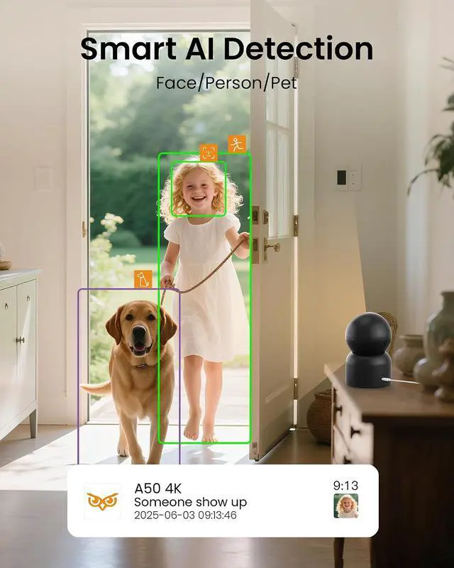 Alt view image 2 of 6 - Anlapus A50 4K Pan/Tilt Home Indoor Security Camera and 3MP 2K Magnetic Window Camera, AI Detection, Night Vision, 2.4/5 GHz WiFi, Two-Way Talk, Easy Install, Memory Card Storage