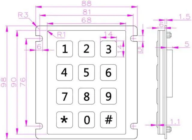 Alt view image 6 of 6 - 12 Keys 3x4 Matrix USB Kiosk Keyboard Metal Stainless Steel Numeric Keypad for Access Control(Matrix Interface,Esc and Enter)