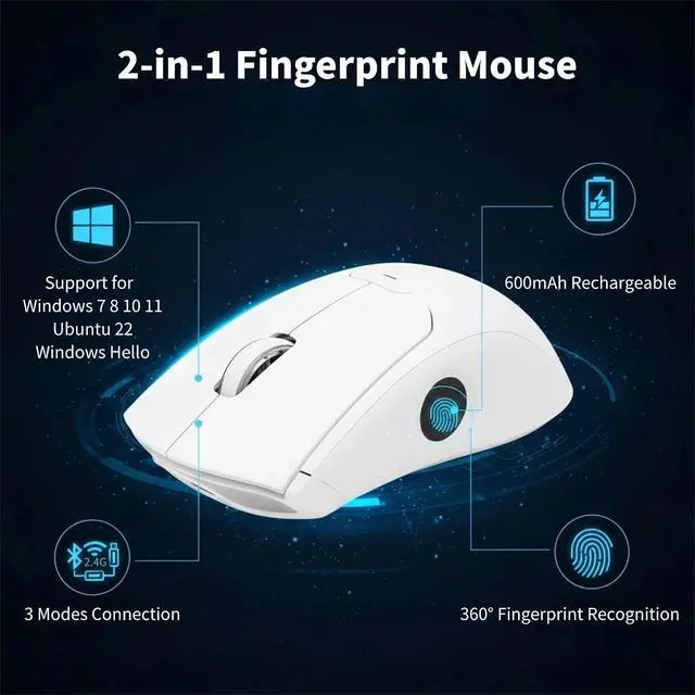 Alt view image 2 of 7 - Yoidesu Wireless Mouse for Laptop, 2.4GHz Computer Mouse with Fingerprint ID for Data Protection, 2.4G BT USB Connect, 3 Level DPI, 600mAh Battery for PC Laptop Tablet
