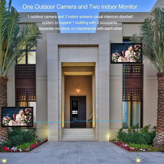 Alt view image 2 of 6 - Wired Video Doorbell Intercom System 2 Units 10 Inches Touch Monitor Video Door Phone Kit,Support Monitoring,3 in 1 Unlock,2-Way Intercom for Apartment Home,Tuya (1 doorbell(b) + 2 Monitor(b))
