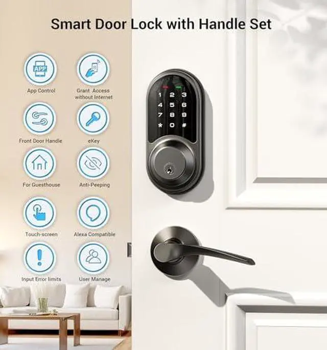 Alt view image 6 of 6 - Veise VE07L-RZ06B Smart Front Door Lock Set