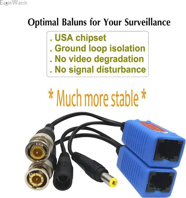 Alt view image 2 of 7 - 8 Pair Video Balun with Power 1080P-8MP Analog Camera Ethernet Transceiver and 4Roll Waterproof Self-Fusing Insulated Rubber Tape Buddle