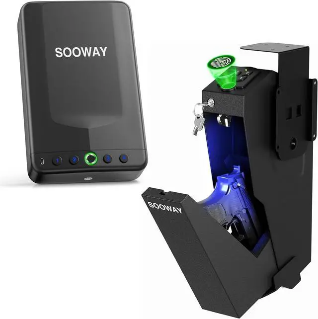 Main image of Biometric Pistol Safe Fingerprint Quick Access Gun Safe for Handgun, 3 Ways Unlock Gun Lock Box for Car, Nightstand, Desk, Wall, Dresser