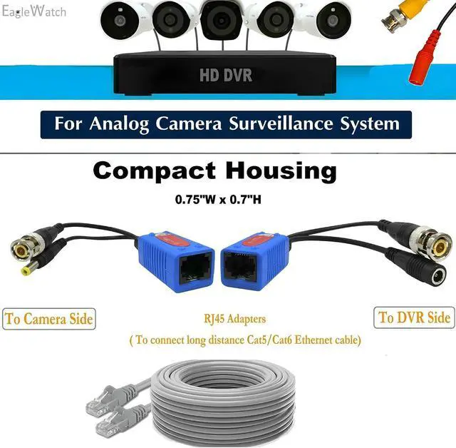 Alt view image 3 of 7 - 8 Pair Video Balun with Power 1080P-8MP Analog Camera Ethernet Transceiver and 4Roll Waterproof Self-Fusing Insulated Rubber Tape Buddle