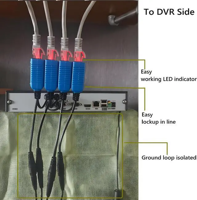 Alt view image 4 of 7 - 8 Pair Video Balun with Power 1080P-8MP Analog Camera Ethernet Transceiver and 4Roll Waterproof Self-Fusing Insulated Rubber Tape Buddle