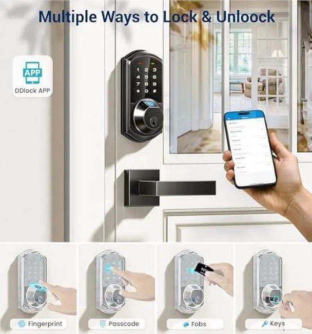 Alt view image 4 of 5 - Veise VE07H-VE07L Fingerprint Smart Locks for Front Door, Matte Black