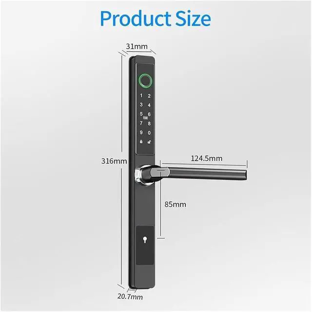Alt view image 5 of 7 - TTlock App Fingerprint Electronic Digital Smart Narrow Door Lock for Sliding Metal Framed Glass Door(Black Long)