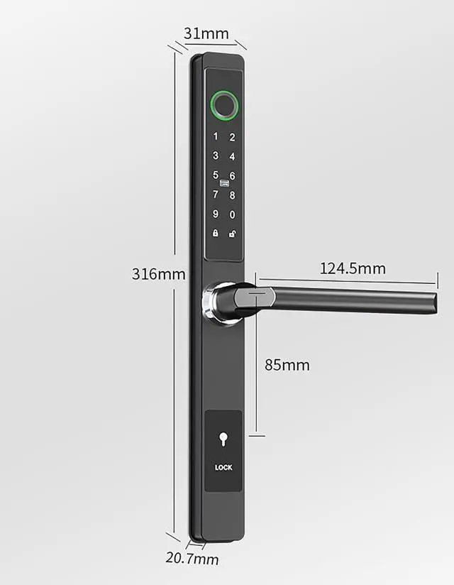 Alt view image 7 of 7 - TTlock App Fingerprint Electronic Digital Smart Narrow Door Lock for Sliding Metal Framed Glass Door(Black Long)