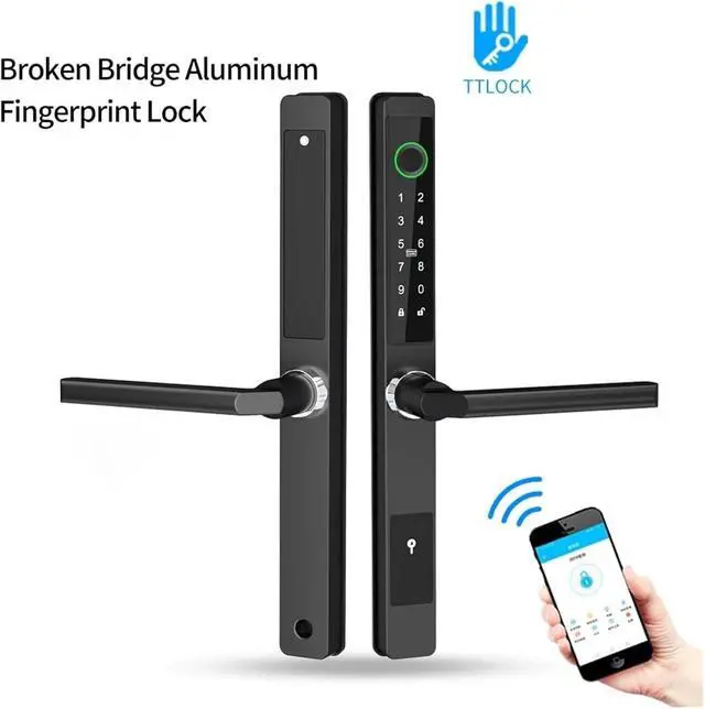 Alt view image 6 of 7 - TTlock App Fingerprint Electronic Digital Smart Narrow Door Lock for Sliding Metal Framed Glass Door(Black Long)