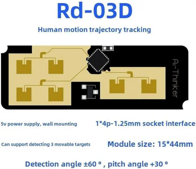 Alt view image 2 of 7 - Rd-03D 24G Hz Multi-Target Human Motion Trajectory Positioning and Tracking Radar Module, 2pcs
